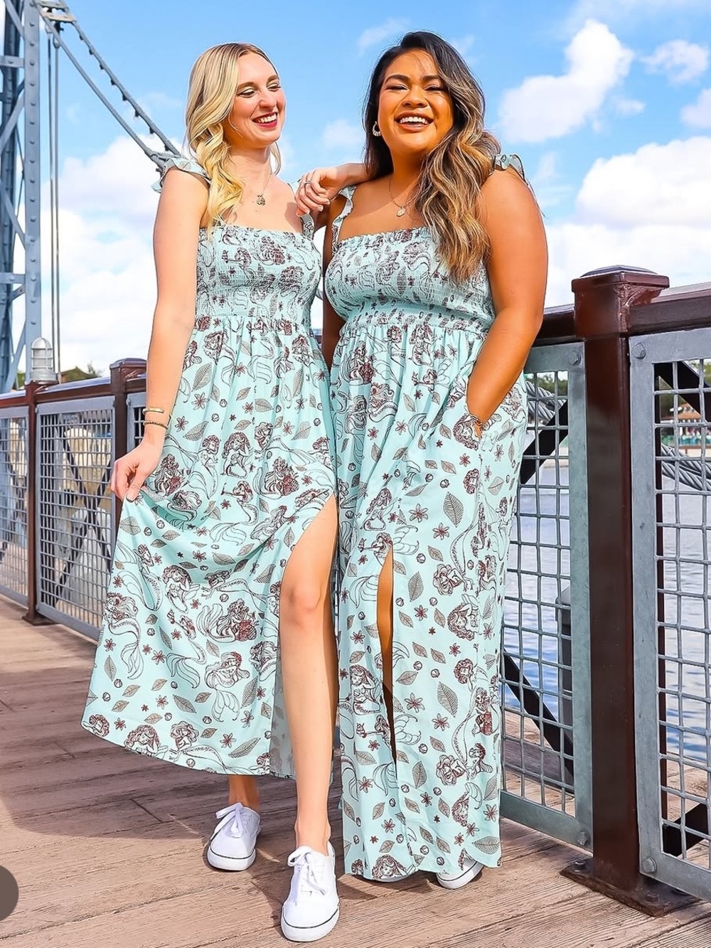 Park Candy Sketch Mermaid Lagoon Smocked Bodice Maxi Dress